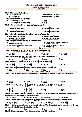 Trắc nghiệm ôn tập học kì 1 Toán Lớp 10 (Sách Kết nối tri thức) - Năm học 2022-2023